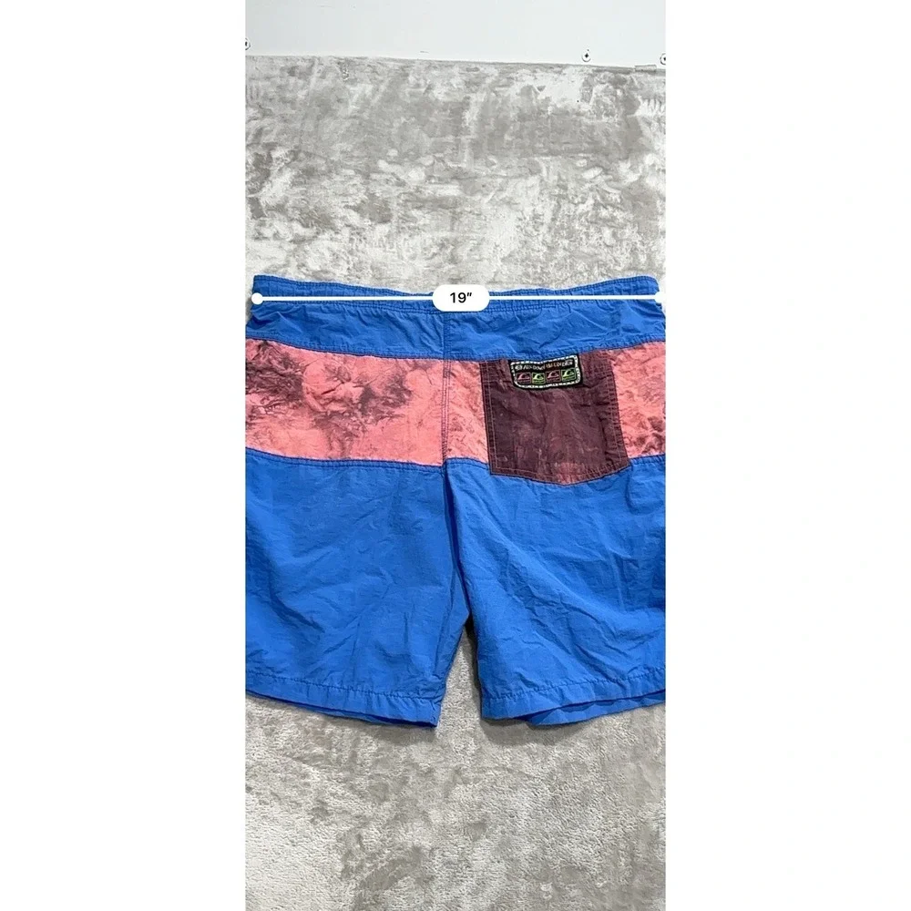Vtg 80s 90s Quiksilver Australian Bongo Surf Shorts All Down The Line Blue 32 38